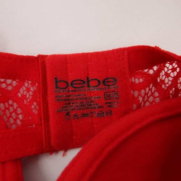 Bebe Bra Black Red Lace Pack of 2 Underwire Gentle Lift Pushup Bra Size 34DD New - Picture 10 of 12